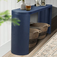 60 Inch Navy Blue Thick Top Entryway Table With Curved Legs For Versatile Sofa Installation