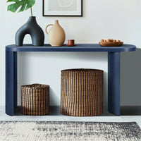 60 Inch Navy Blue Thick Top Entryway Table With Curved Legs For Versatile Sofa Installation