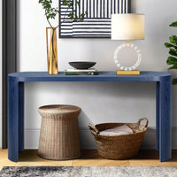 60 Inch Navy Blue Thick Top Entryway Table With Curved Legs For Versatile Sofa Installation