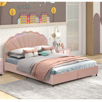 Full Size Upholstered Pink LED Bed Frame With Storage Drawers And Stylish Petal Headboard For Girls