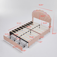 Full Size Upholstered Pink LED Bed Frame With Storage Drawers And Stylish Petal Headboard For Girls