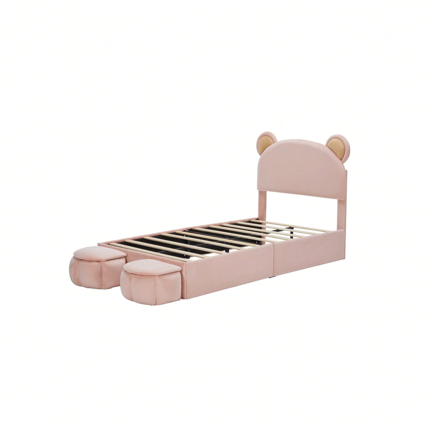 Twin Size Upholstered Platform Bed Frame With Cute Bear Ears Headboard For Kids And Teens Bedroom No Box Spring Required