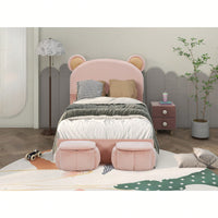 Twin Size Upholstered Platform Bed Frame With Cute Bear Ears Headboard For Kids And Teens Bedroom No Box Spring Required