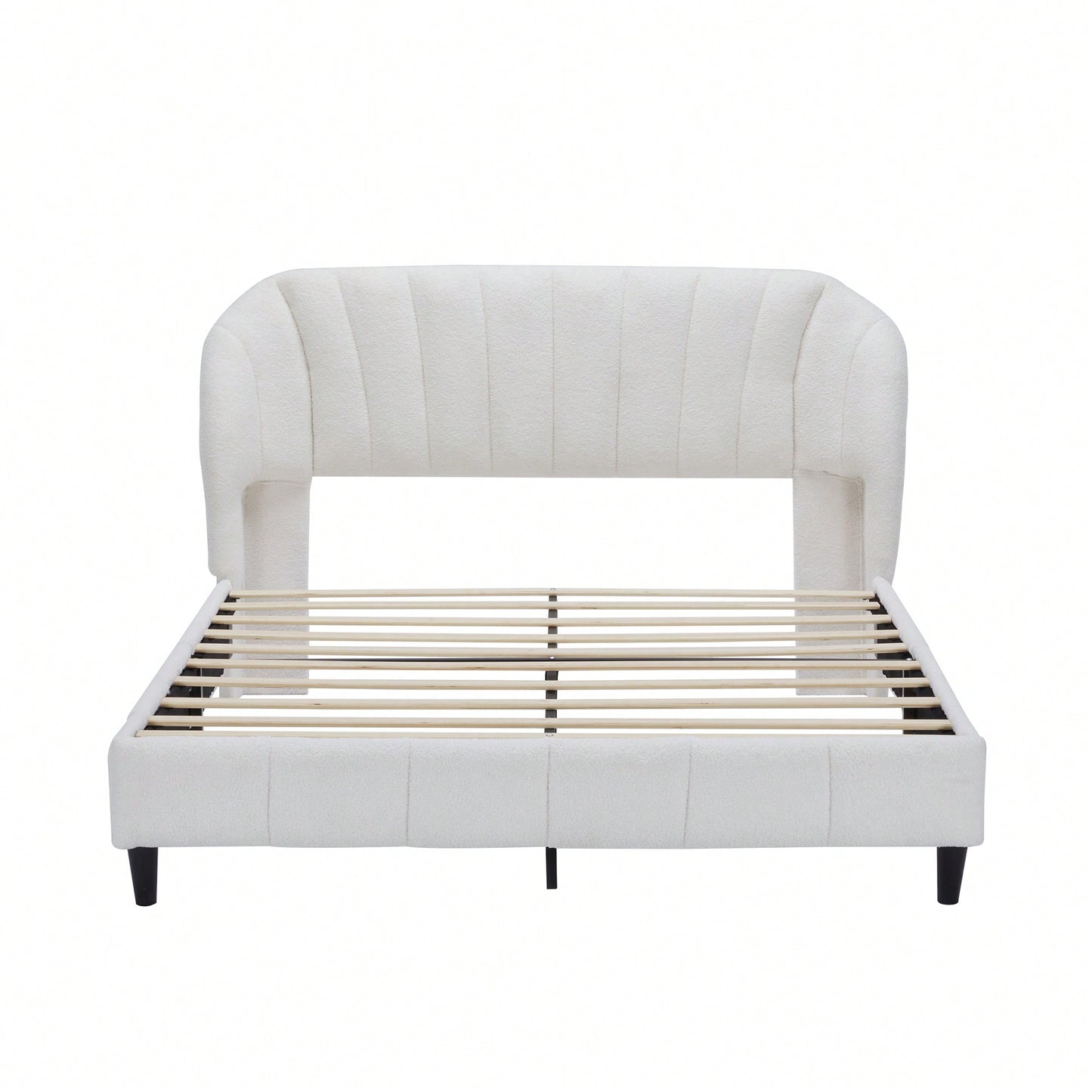 Luxurious Queen Size Velvet Wingback Bed Frame With Upholstered Platform And Sturdy Wooden Slats No Box Spring Required Easy Assembly Beige