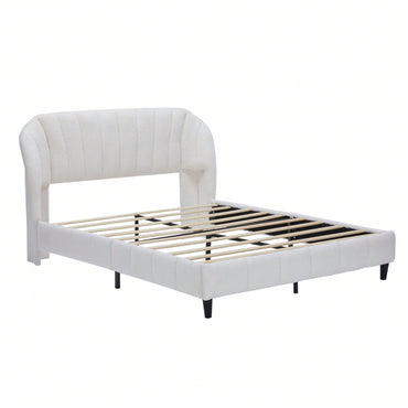 Luxurious Queen Size Velvet Wingback Bed Frame With Upholstered Platform And Sturdy Wooden Slats No Box Spring Required Easy Assembly Beige