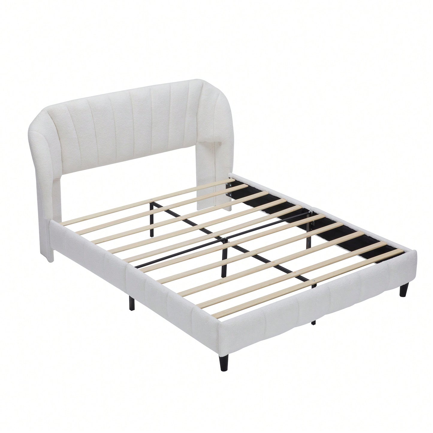 Luxurious Queen Size Velvet Wingback Bed Frame With Upholstered Platform And Sturdy Wooden Slats No Box Spring Required Easy Assembly Beige