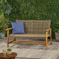 Cozy Outdoor Wicker Loveseat With Plush Cushions For Relaxing Patio Seating