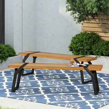 Set Of 2 Modern Outdoor Benches For Patio Garden Seating