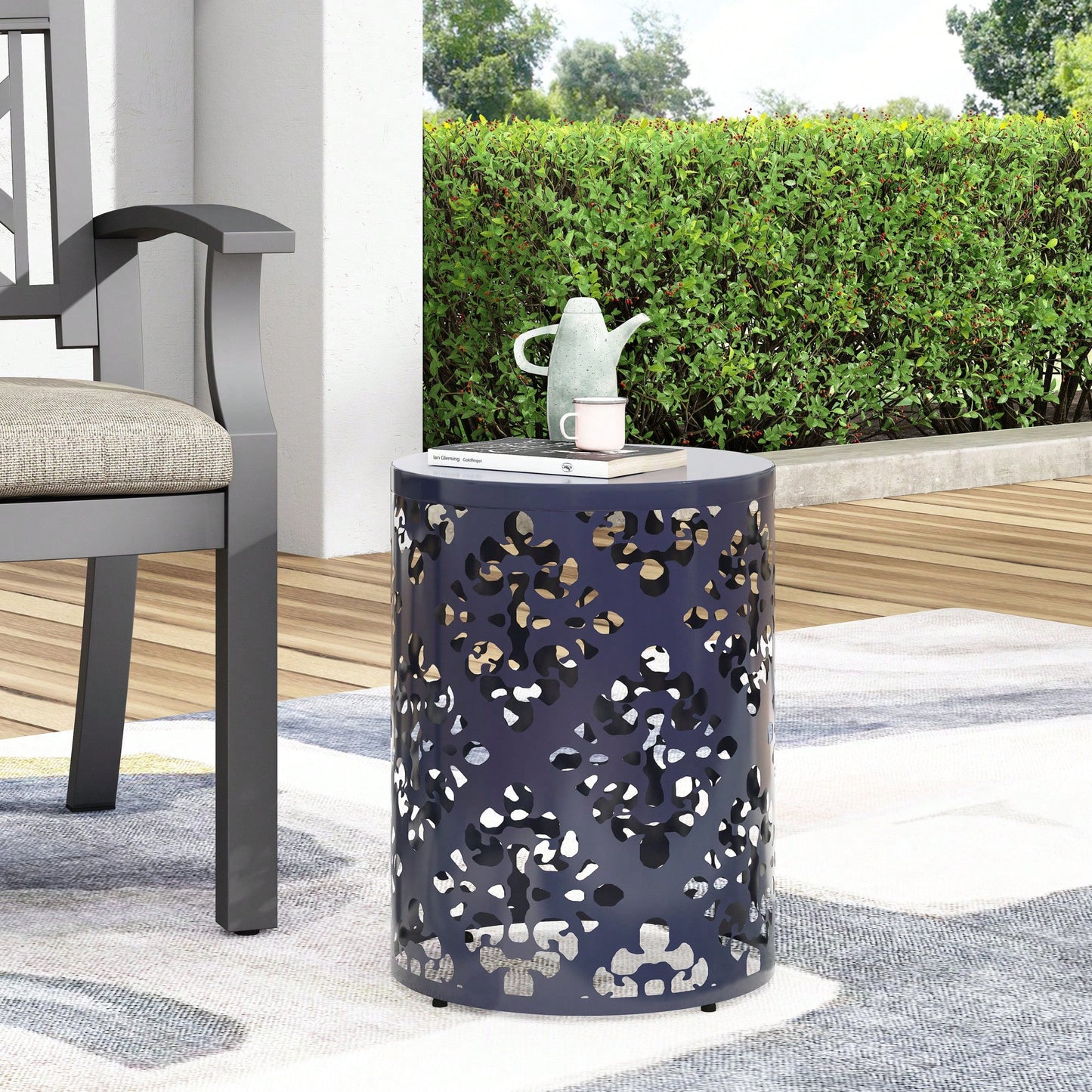 Large Outdoor Metal End Table For Patio And Garden Use