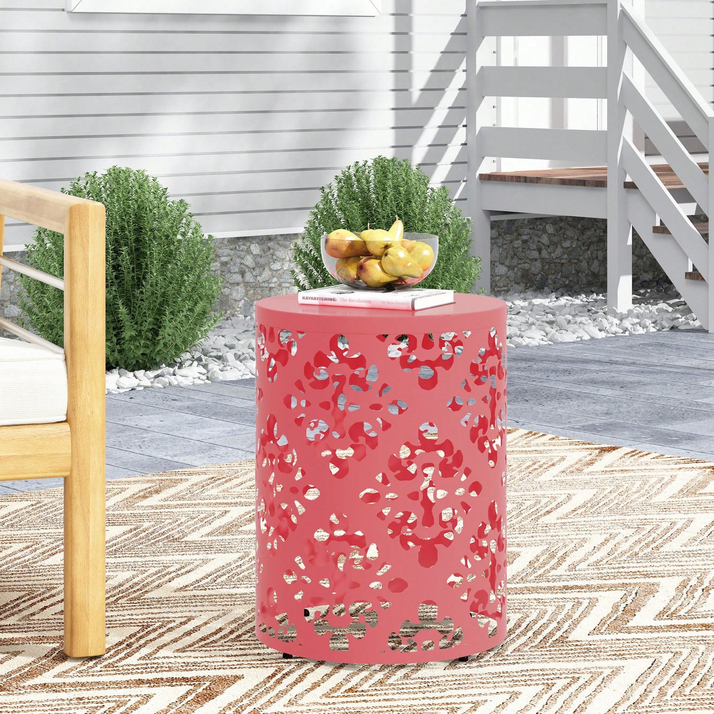 Large Outdoor Metal End Table For Patio And Garden Use