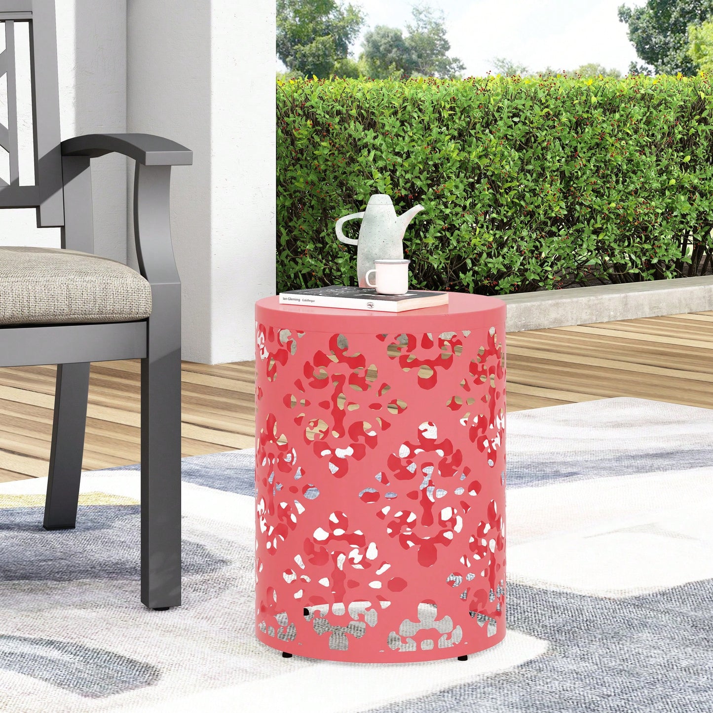 Large Outdoor Metal End Table For Patio And Garden Use