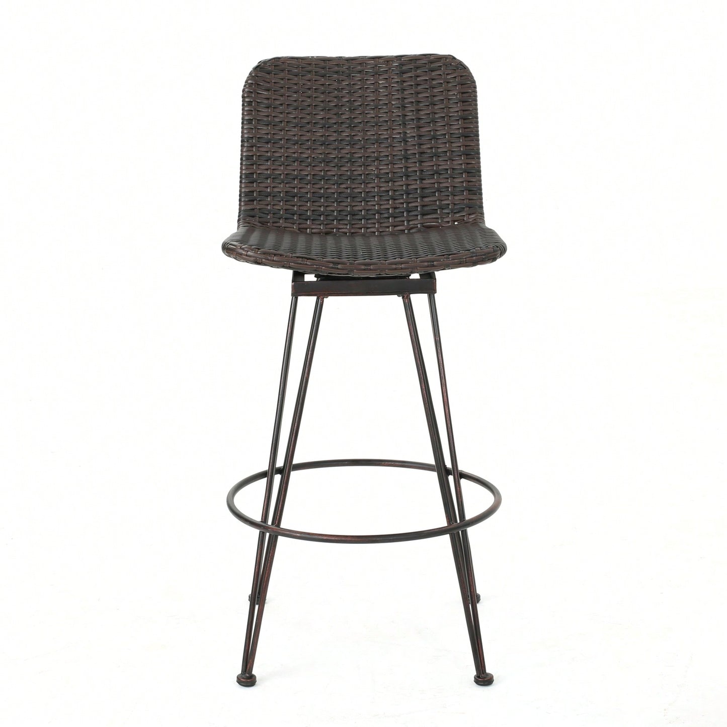 28 Inch Outdoor Rattan Barstools With Black Copper Iron Frame Set Of 2 Multibrown