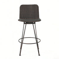 28 Inch Outdoor Rattan Barstools With Black Copper Iron Frame Set Of 2 Multibrown