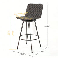 28 Inch Outdoor Rattan Barstools With Black Copper Iron Frame Set Of 2 Multibrown