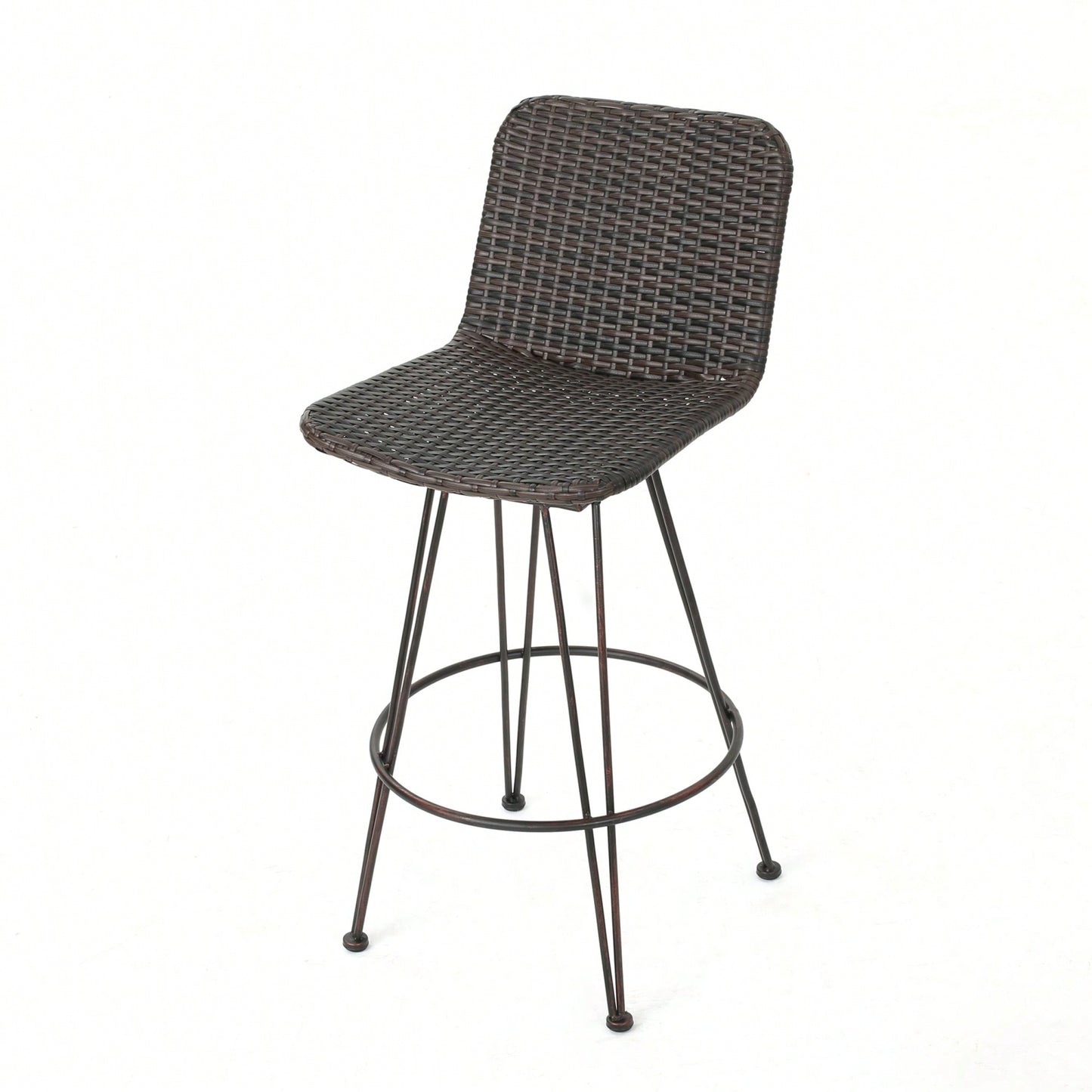 28 Inch Outdoor Rattan Barstools With Black Copper Iron Frame Set Of 2 Multibrown