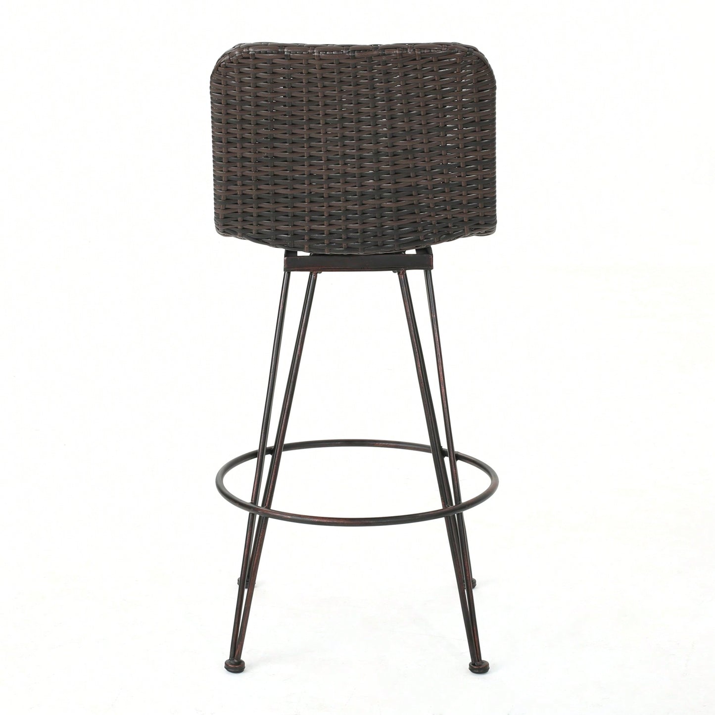 28 Inch Outdoor Rattan Barstools With Black Copper Iron Frame Set Of 2 Multibrown