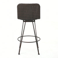 28 Inch Outdoor Rattan Barstools With Black Copper Iron Frame Set Of 2 Multibrown