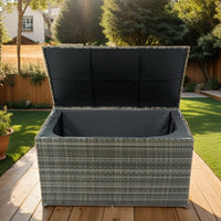 Large 200 Gallon Wicker Outdoor Storage Box For Cushions Toys And Towels - Weather Resistant Patio Deck Organizer With Lid