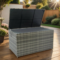 Large 200 Gallon Wicker Outdoor Storage Box For Cushions Toys And Towels - Weather Resistant Patio Deck Organizer With Lid