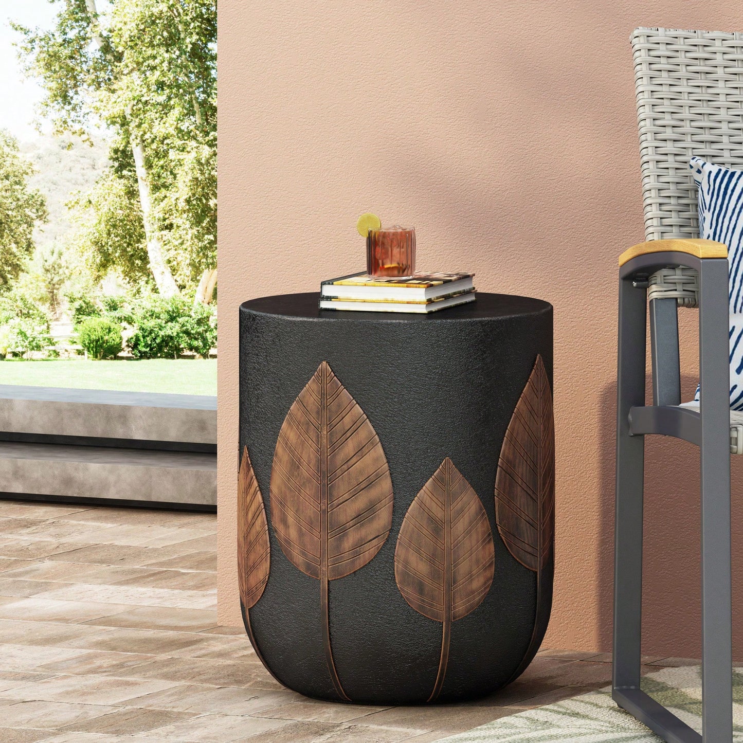 Lightweight Outdoor Concrete Side Table For Patio And Garden