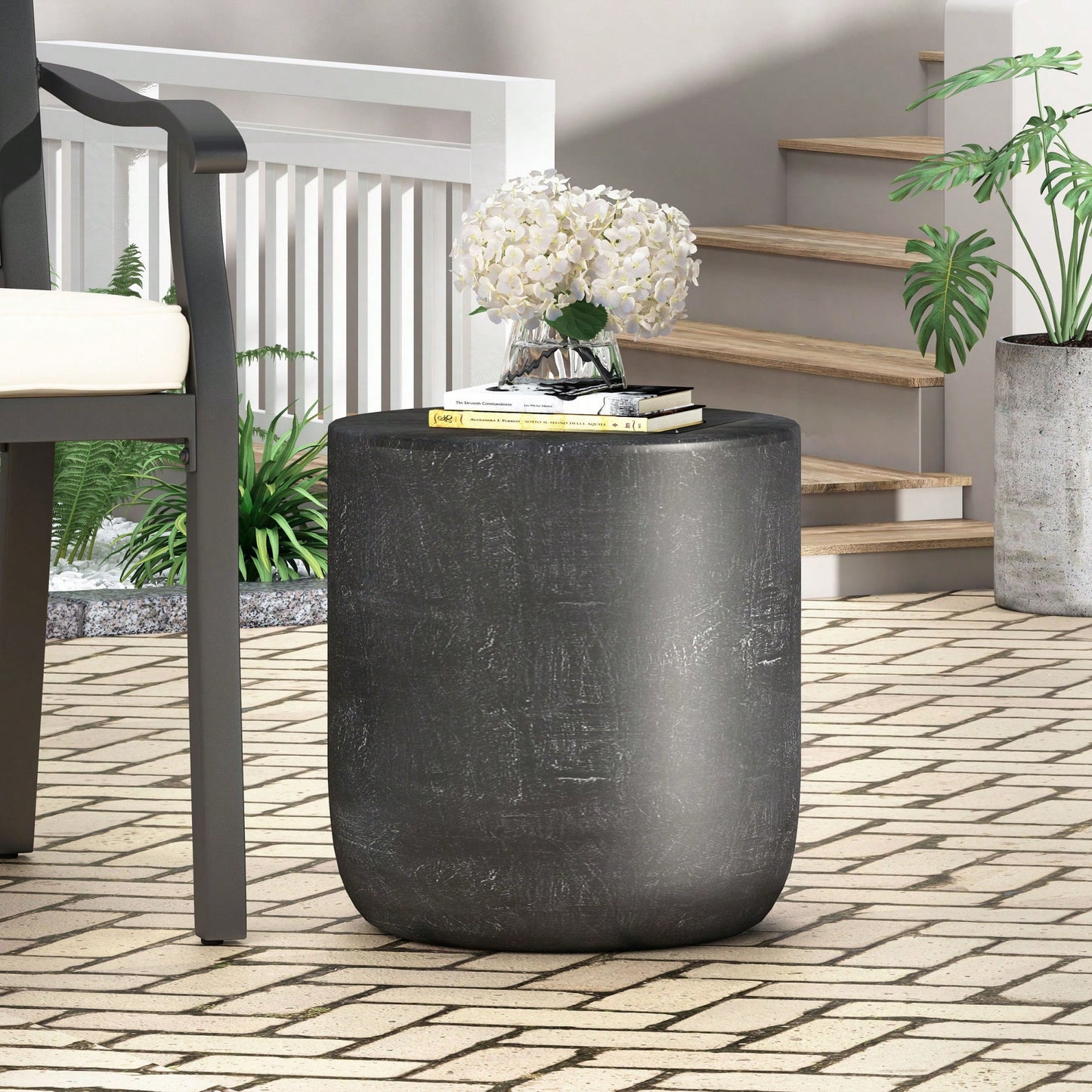 Lightweight Outdoor Concrete Side Table For Patio And Garden