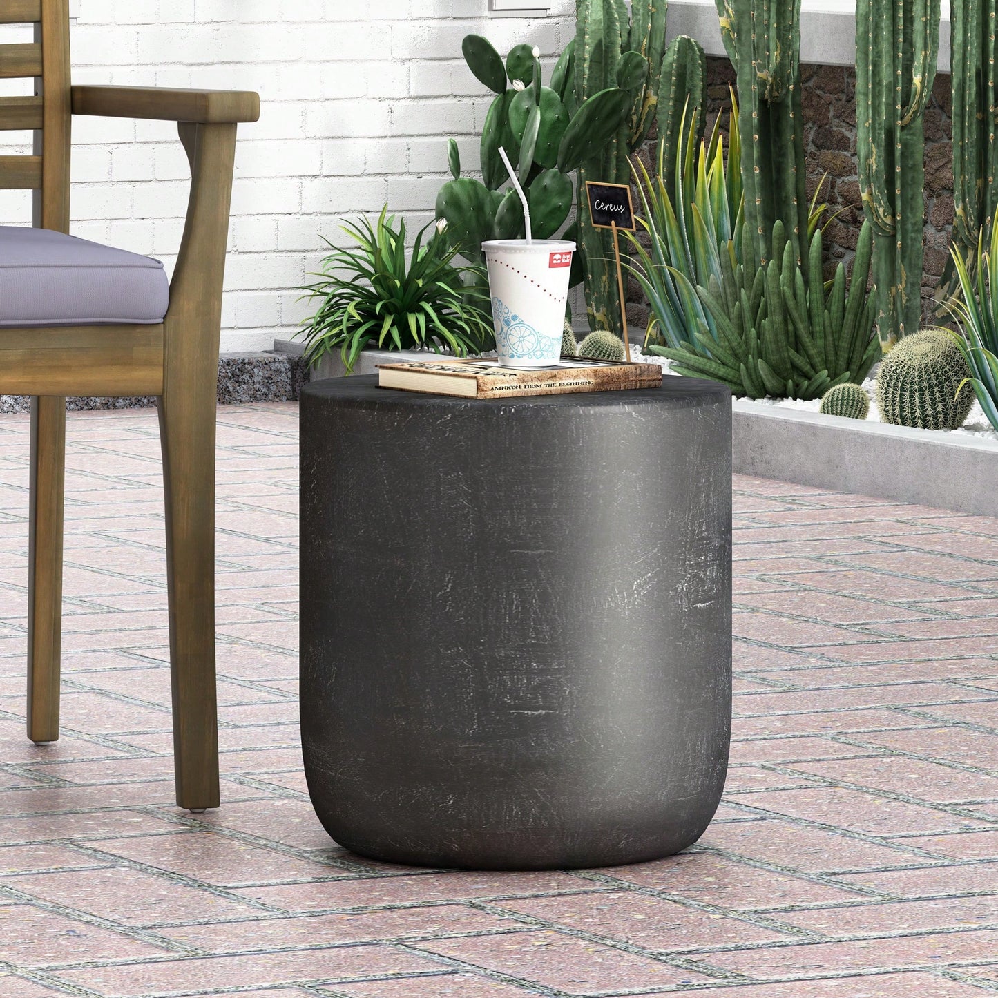 Lightweight Outdoor Concrete Side Table For Patio And Garden