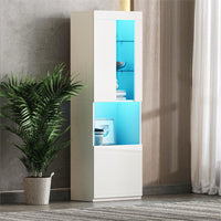 Modern High Gloss 67 Inch Tall Storage Cabinet with LED Lights Acrylic Doors Open Countertop Tempered Glass Shelves for Living Room White