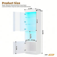 Modern High Gloss 67 Inch Tall Storage Cabinet with LED Lights Acrylic Doors Open Countertop Tempered Glass Shelves for Living Room White