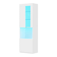 Modern High Gloss 67 Inch Tall Storage Cabinet with LED Lights Acrylic Doors Open Countertop Tempered Glass Shelves for Living Room White