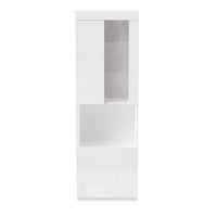 Modern High Gloss 67 Inch Tall Storage Cabinet with LED Lights Acrylic Doors Open Countertop Tempered Glass Shelves for Living Room White