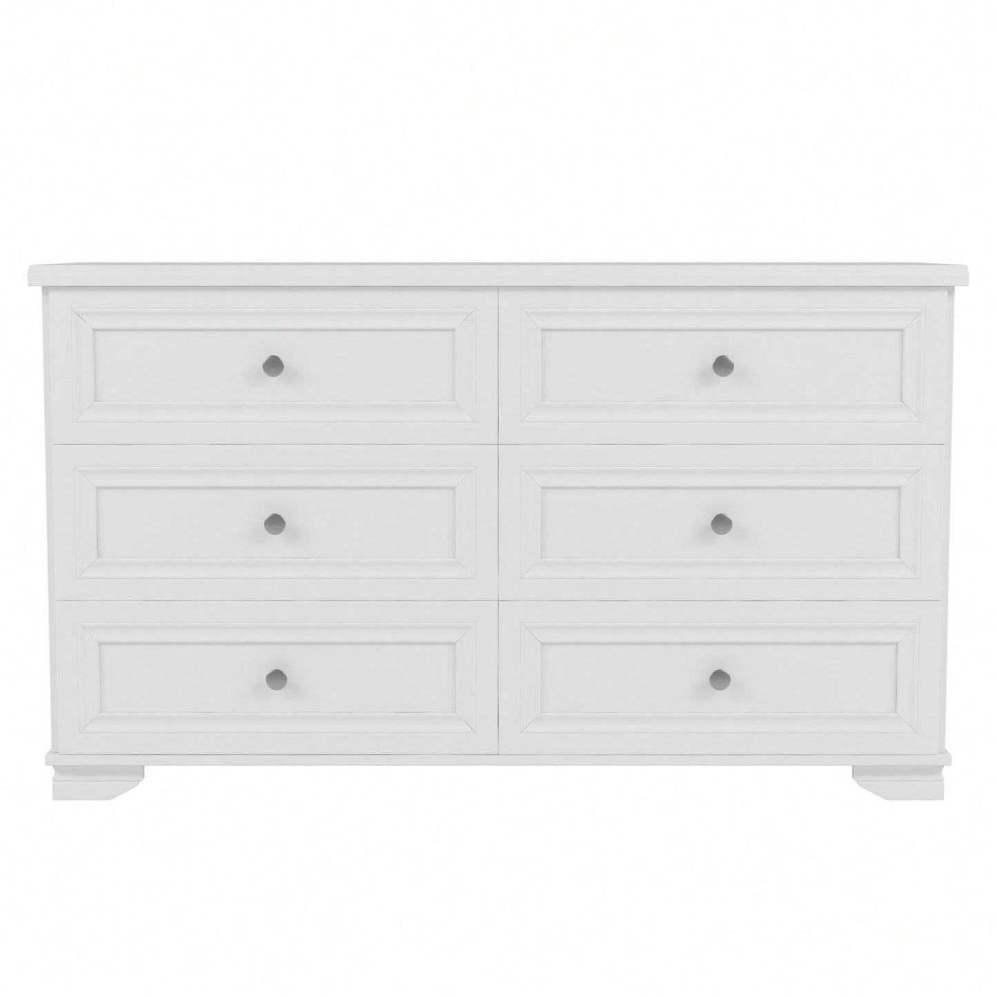 Elegant 6 Drawer Wooden Dresser Retro Style Storage Cabinet With Metal Handles For Bedroom In White