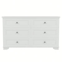 Elegant 6 Drawer Wooden Dresser Retro Style Storage Cabinet With Metal Handles For Bedroom In White