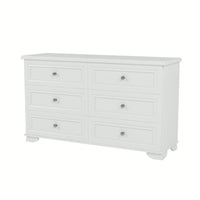 Elegant 6 Drawer Wooden Dresser Retro Style Storage Cabinet With Metal Handles For Bedroom In White