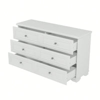 Elegant 6 Drawer Wooden Dresser Retro Style Storage Cabinet With Metal Handles For Bedroom In White