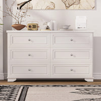 Elegant 6 Drawer Wooden Dresser Retro Style Storage Cabinet With Metal Handles For Bedroom In White