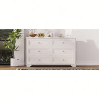 Elegant 6 Drawer Wooden Dresser Retro Style Storage Cabinet With Metal Handles For Bedroom In White