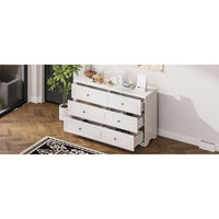 Elegant 6 Drawer Wooden Dresser Retro Style Storage Cabinet With Metal Handles For Bedroom In White