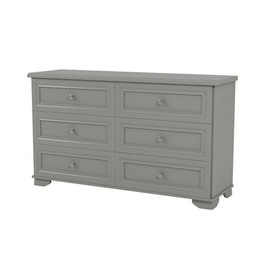 Elegant 6 Drawer Wooden Dresser Retro Style Storage Cabinet With Metal Handles For Bedroom In White