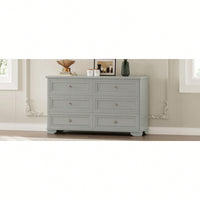 Elegant 6 Drawer Wooden Dresser Retro Style Storage Cabinet With Metal Handles For Bedroom In White