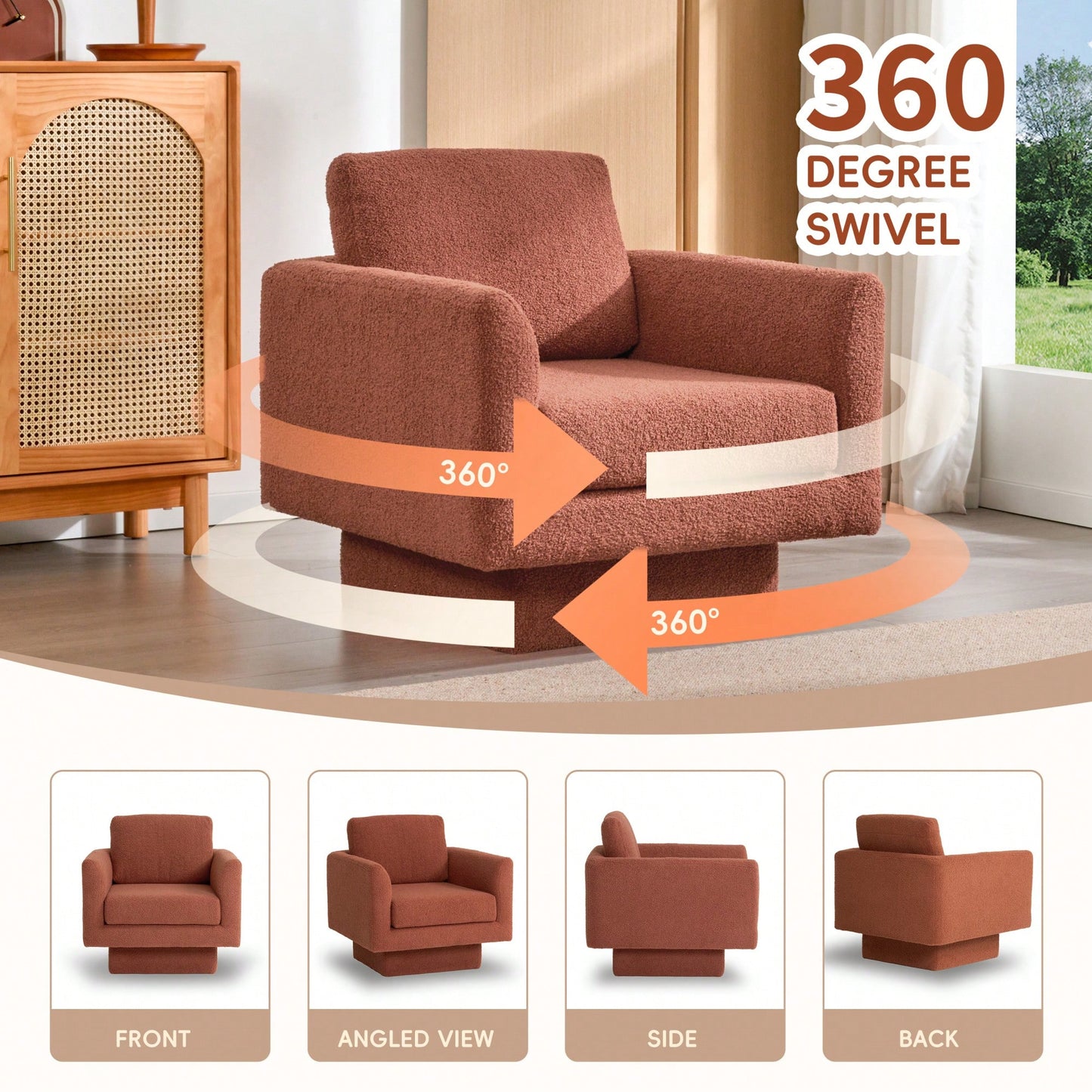 360° Swivel Accent Chair Thick Padded Teddy Sherpa Barrel Chair For Living Room Nursery Bedroom Comfy Lounge Sofa Available In 4 Colors