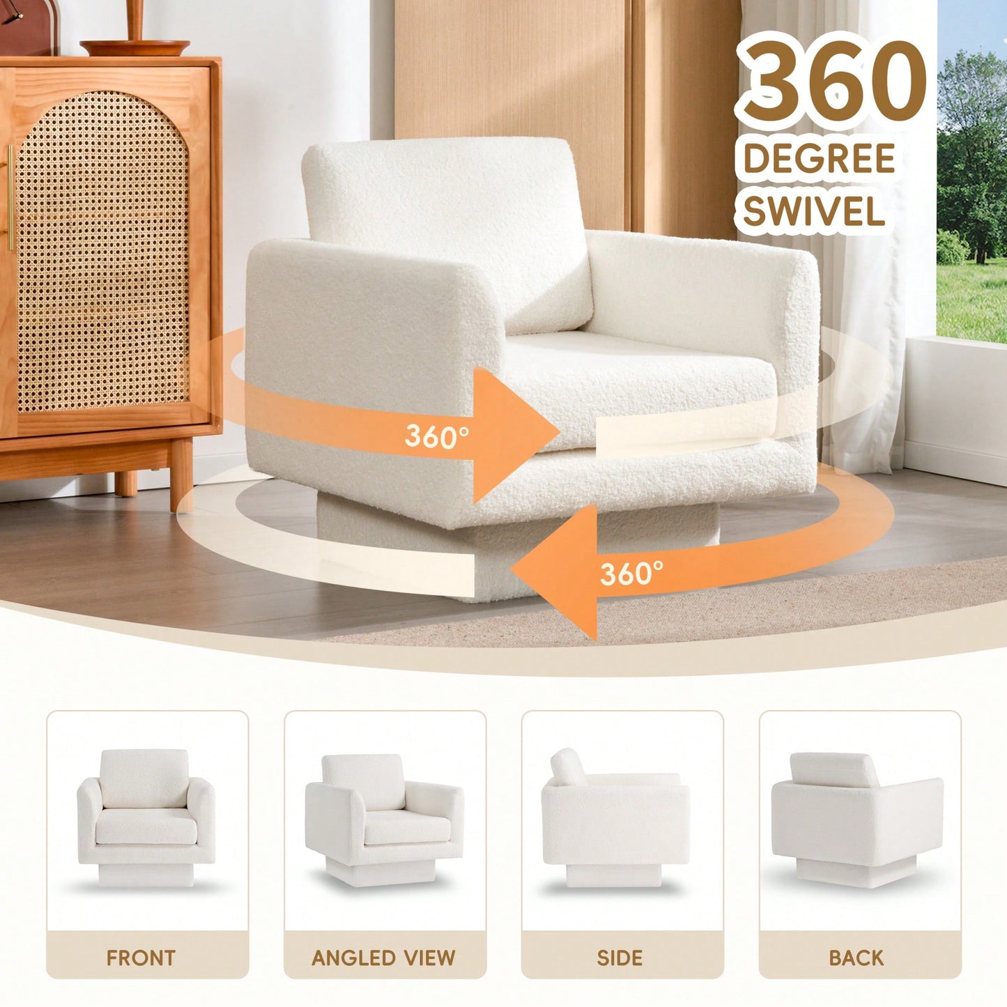 360° Swivel Accent Chair Thick Padded Teddy Sherpa Barrel Chair For Living Room Nursery Bedroom Comfy Lounge Sofa Available In 4 Colors