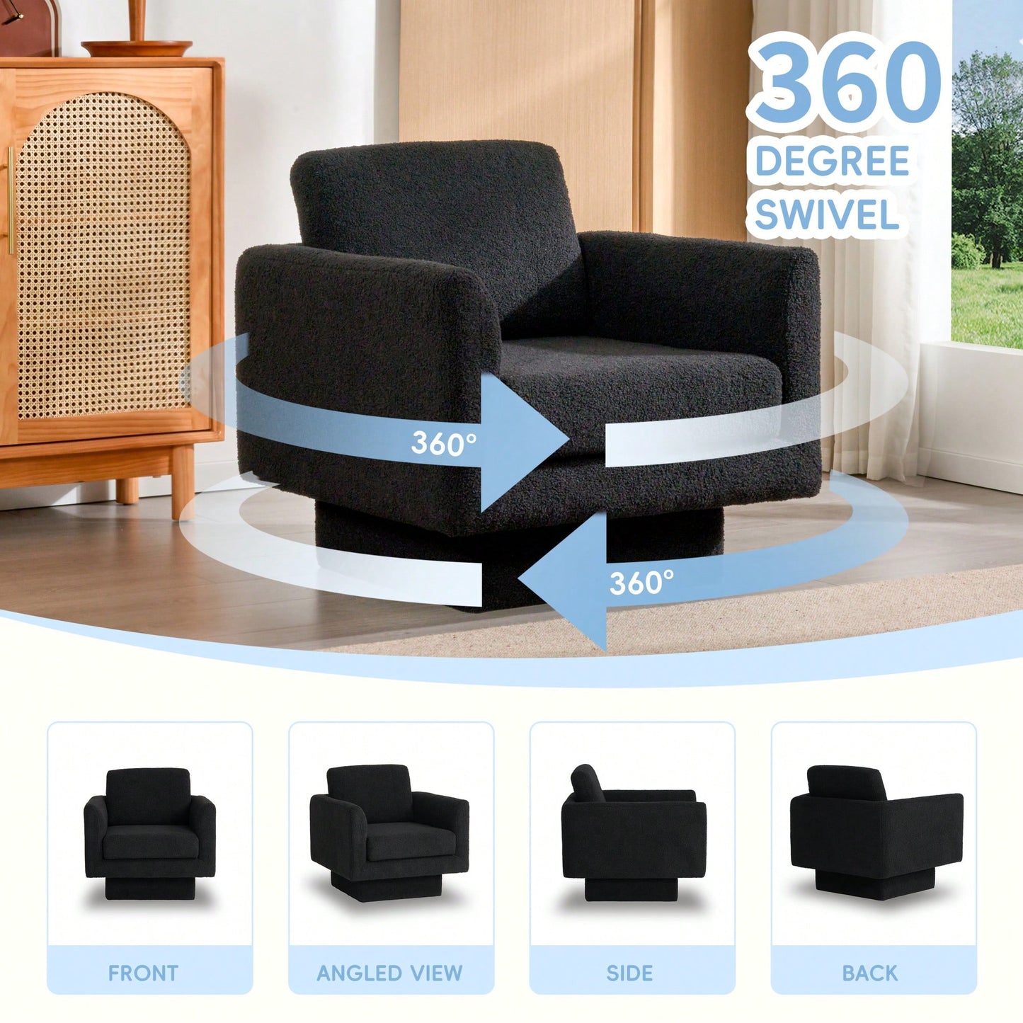 360° Swivel Accent Chair Thick Padded Teddy Sherpa Barrel Chair For Living Room Nursery Bedroom Comfy Lounge Sofa Available In 4 Colors