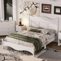 Elegant Retro Style Queen Size Wood Platform Bed Frame With Wooden Slat Support In White