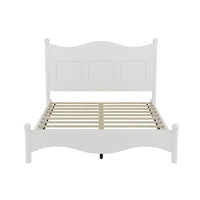 Elegant Retro Style Queen Size Wood Platform Bed Frame With Wooden Slat Support In White