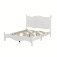 Elegant Retro Style Queen Size Wood Platform Bed Frame With Wooden Slat Support In White