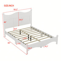 Elegant Retro Style Queen Size Wood Platform Bed Frame With Wooden Slat Support In White