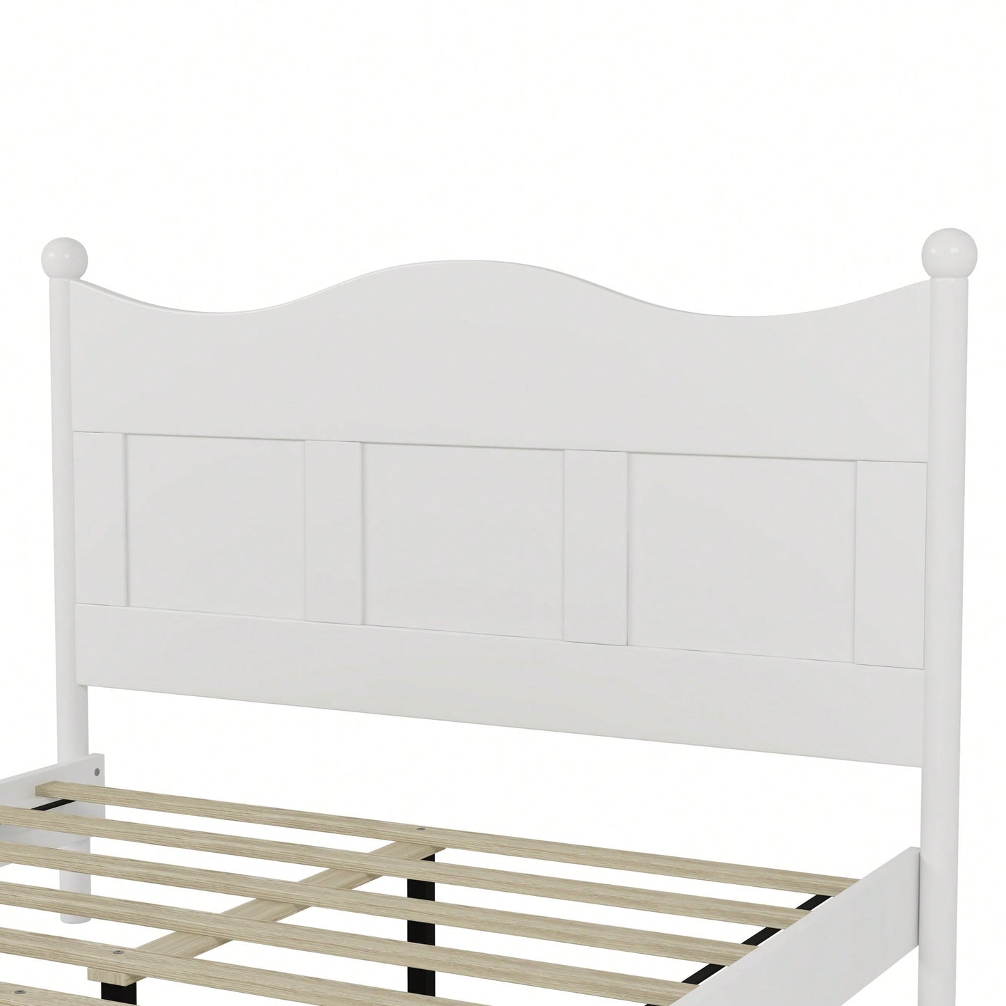 Elegant Retro Style Queen Size Wood Platform Bed Frame With Wooden Slat Support In White