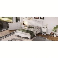 Elegant Retro Style Queen Size Wood Platform Bed Frame With Wooden Slat Support In White