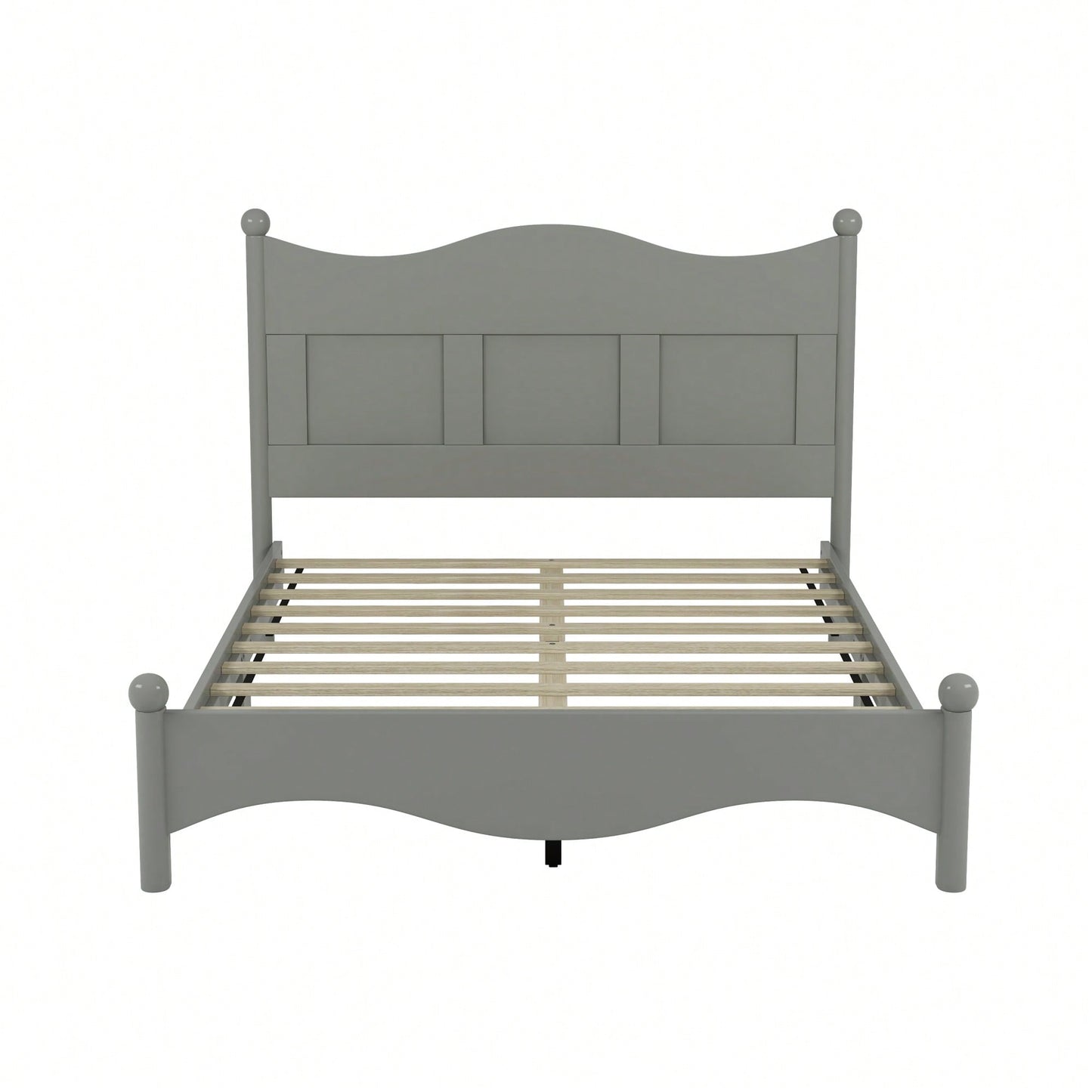 Elegant Retro Style Queen Size Wood Platform Bed Frame With Wooden Slat Support In White