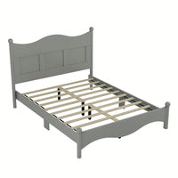 Elegant Retro Style Queen Size Wood Platform Bed Frame With Wooden Slat Support In White